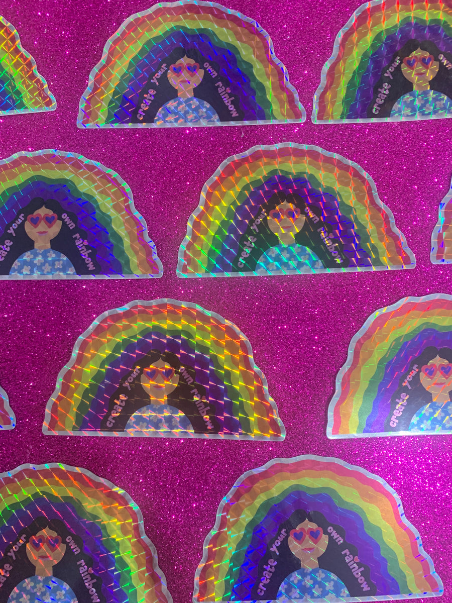 Sparkle Prismatic Rainbow Heart Stickers 